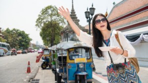Flagging a taxi down in Hong Kong